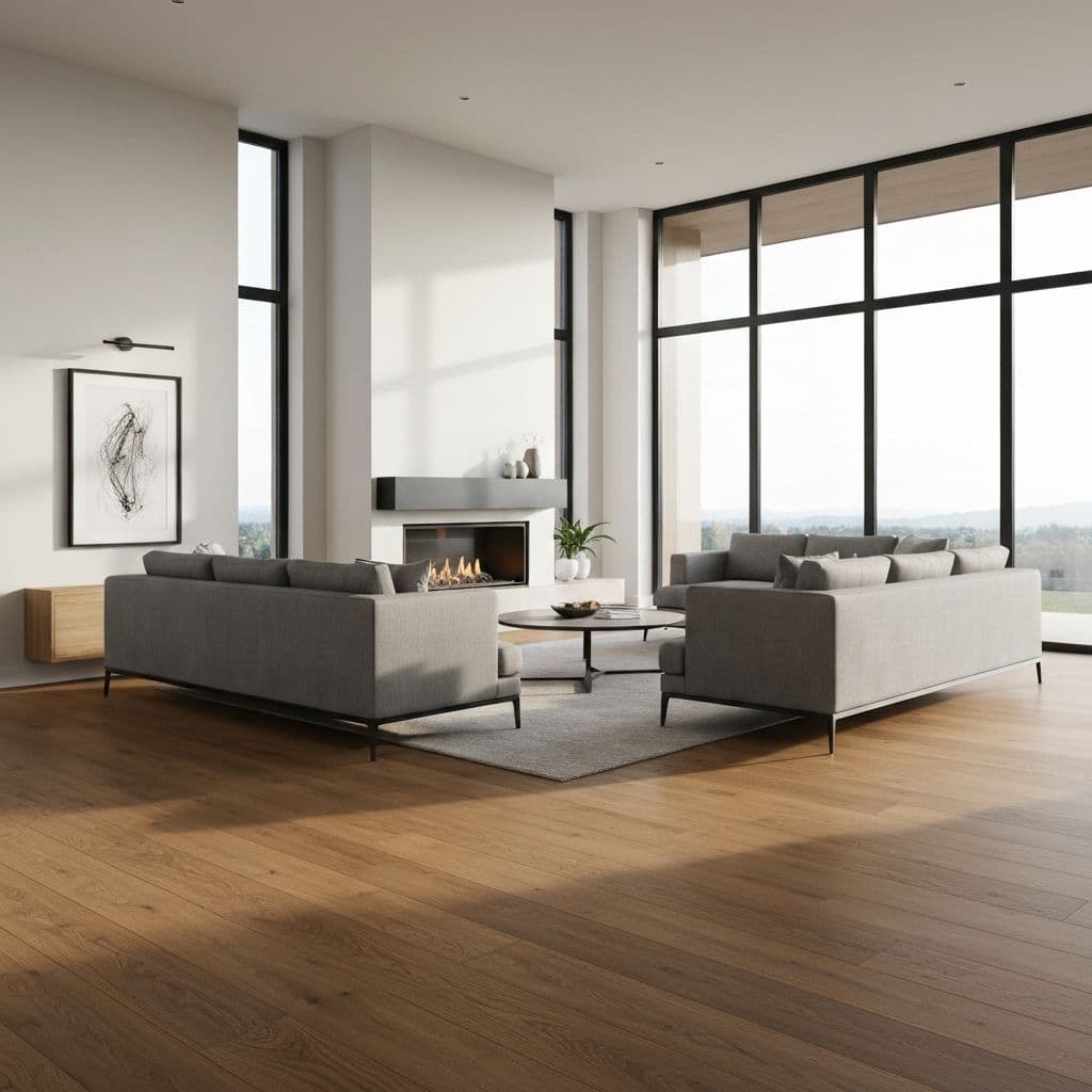 Modern living room with luxury hardwood flooring
