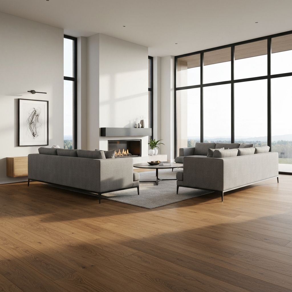 Modern living room with luxury hardwood flooring